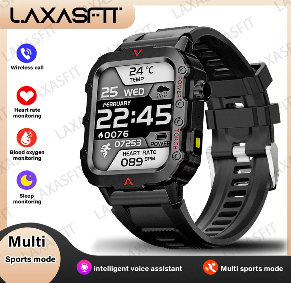Men's Smart Outdoor Sports Watch with LED Flashlight & Health Monitoring