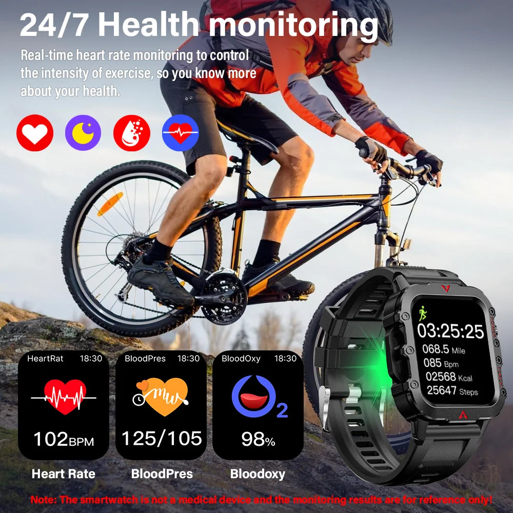 Men's Smart Outdoor Sports Watch with LED Flashlight & Health Monitoring