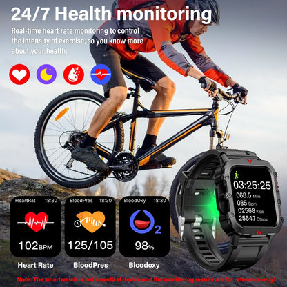 Men's Smart Outdoor Sports Watch with LED Flashlight & Health Monitoring