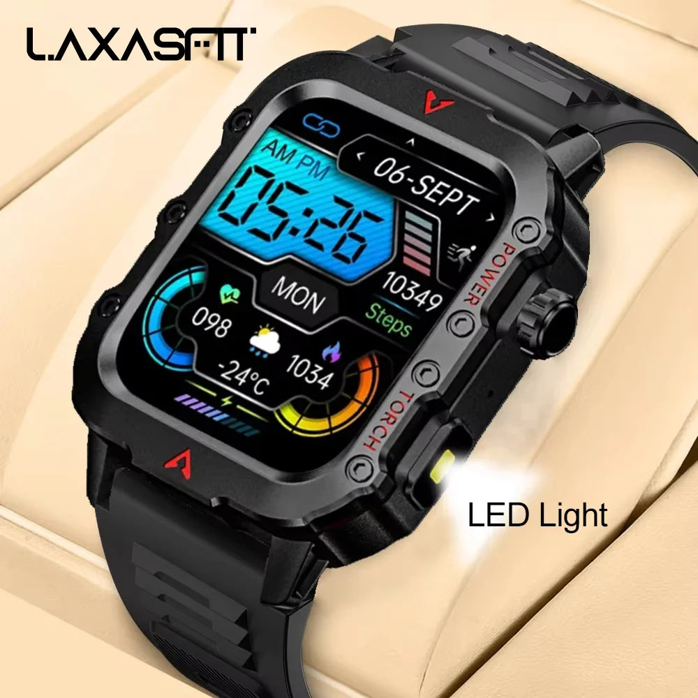 Men's Smart Outdoor Sports Watch with LED Flashlight & Health Monitoring